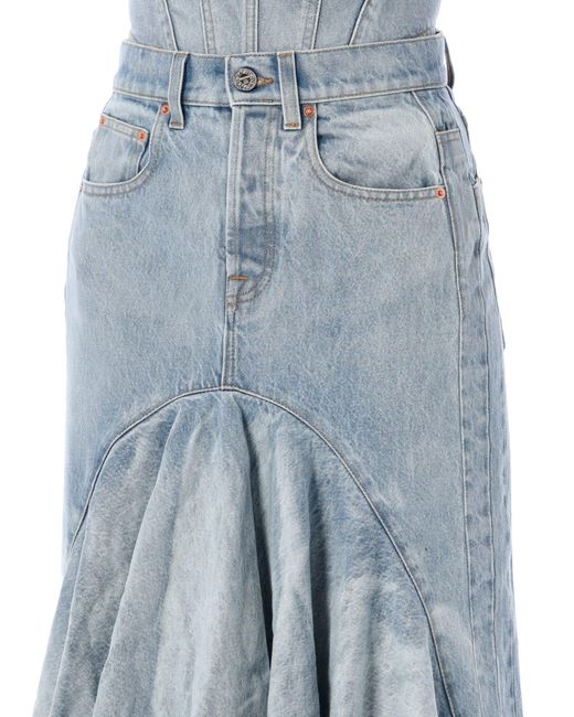 Vetements Blue Flared Denim Midi Skirt