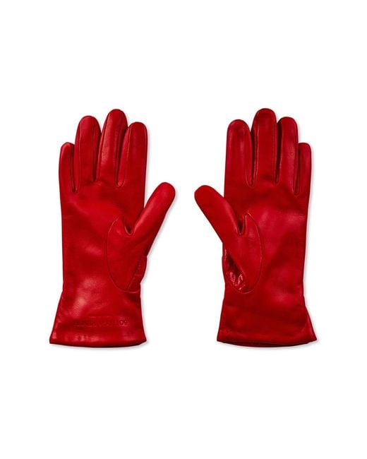 Bottega Veneta Red Croc Embossed Logo Leather Gloves Accessories