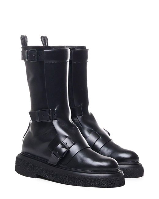 Max Mara Black Buckled Detailed Round Toe Boots