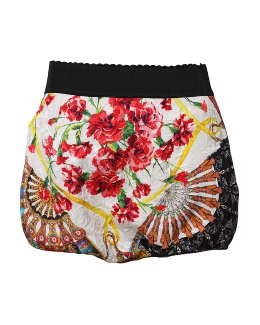 Dolce & Gabbana Red Multicolor Floral High Waist Hot Pants Shorts
