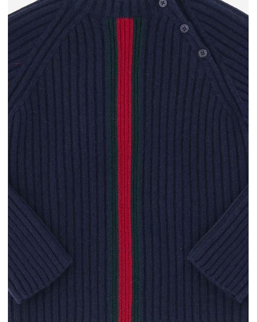 Gucci Blue Wool Sweater With Web Detail for men