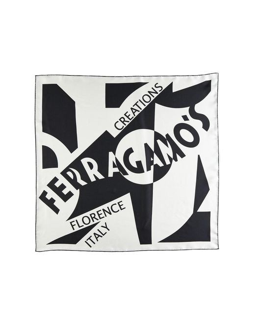 Ferragamo Gray Logo Print Silk Scarf