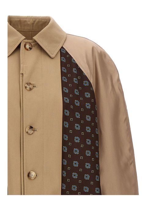 Moschino Brown Long Trench Coat With Patterned Inserts