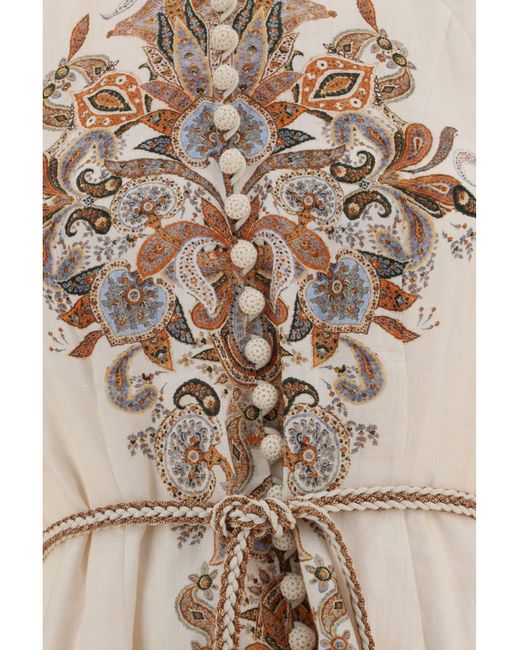 Zimmermann Natural Devi Paisley-patterned Regular-fit Linen Midi Dres