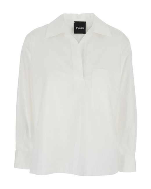 Le Plain White Shirt With Polo Style Collar