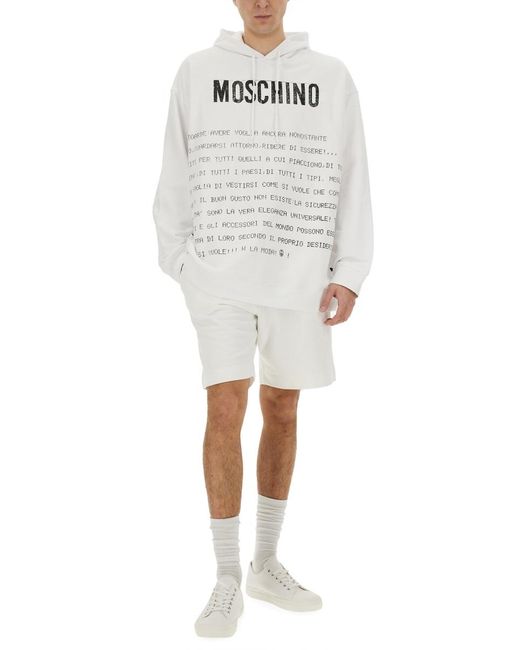 Moschino White Archive Message Hoodie Cotton Sweatshirts for men