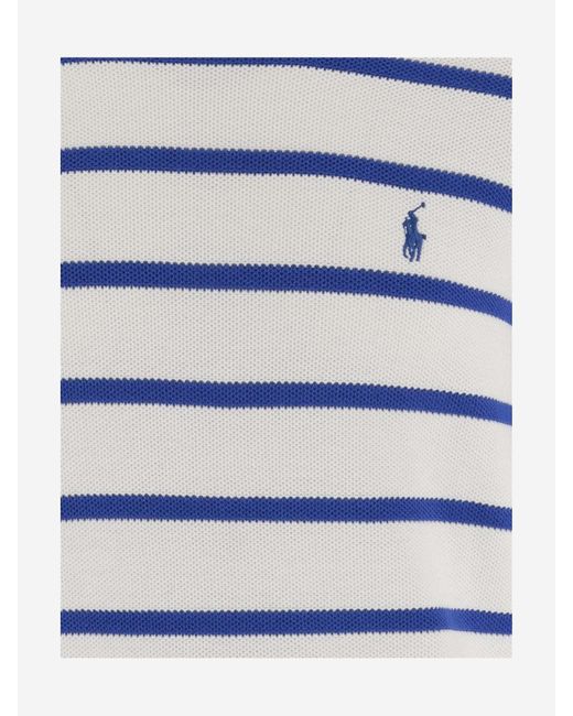 Ralph Lauren Blue Cotton Pullover With Striped Pattern And Logo for men