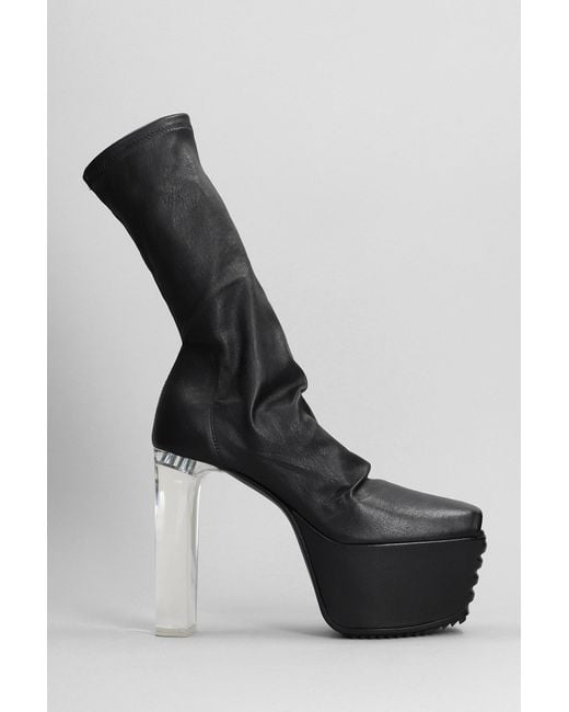 Rick Owens Black Minimal Gril Stretch High Heels Ankle Boots