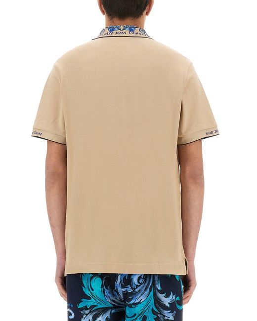 Versace Jeans Couture Natural Polo Shirt With Baroque Outline Collar for men