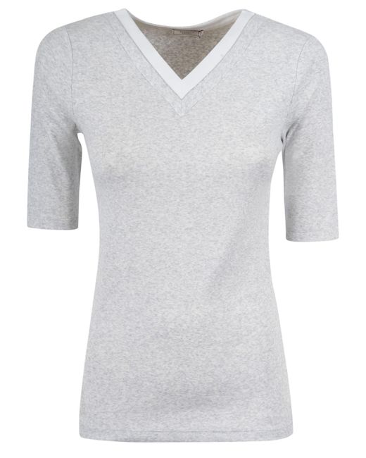 Peserico Gray V-Neck Short-Sleeved T-Shirt