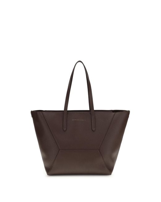 Brunello Cucinelli Brown Leather Tote Bag Calf Bos Taurus Shoulder