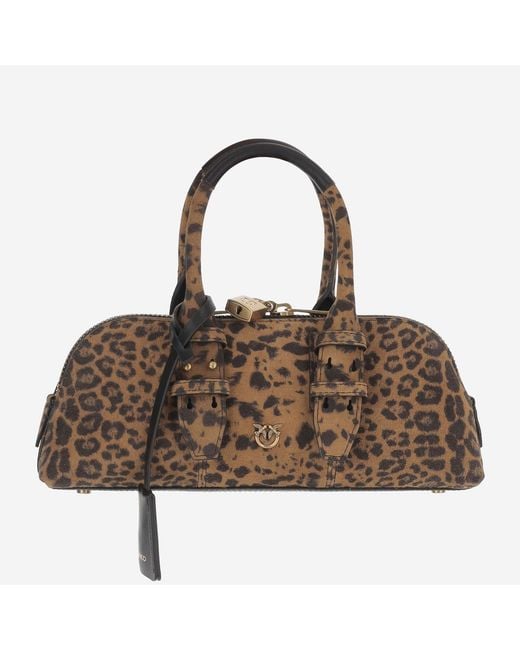 Pinko Brown Escape Horizontal Suede Bowling Bag Leather Handbags
