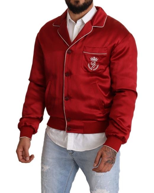 Dolce & Gabbana Red Sumptuous Silk Bomber Jacket for men