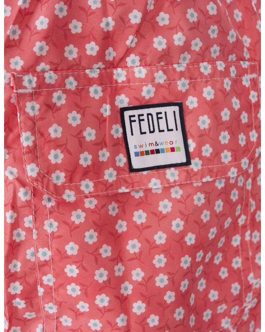 Fedeli Red Swim Shorts With Micro Daisy Pattern for men