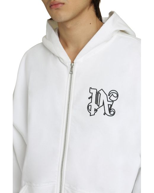 Palm Angels White Full-Zip Cotton Hoodie for men