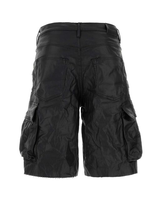 Purple Brand Black Stretch Synthetic Leather P022 Bermuda Shorts for men