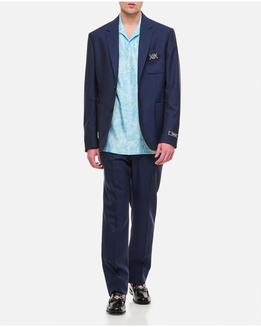 Versace Blue Formal Jacket Wool Canvas Fabric for men