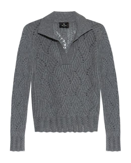 Etro Blue Polo Collar Cashmere Sweater
