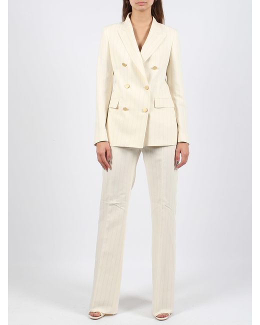 Tagliatore White Striped Double-Breasted Suit