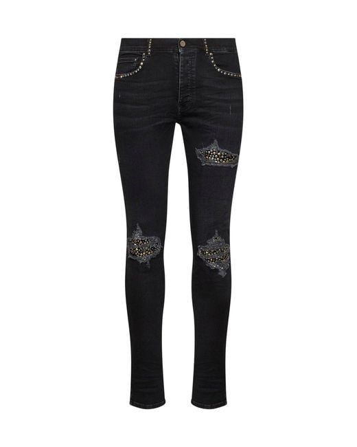 Amiri Black Stretch Cotton Denim Mx1 Jeans With Studs for men
