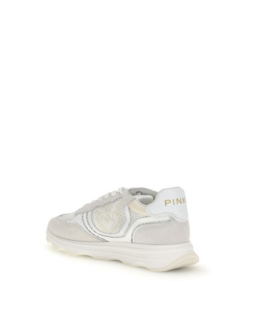 Pinko White Leather Zoe Sneakers With Mesh Inserts