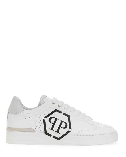 Philipp Plein White Sneaker With Logo Cow Leather Trainers for men