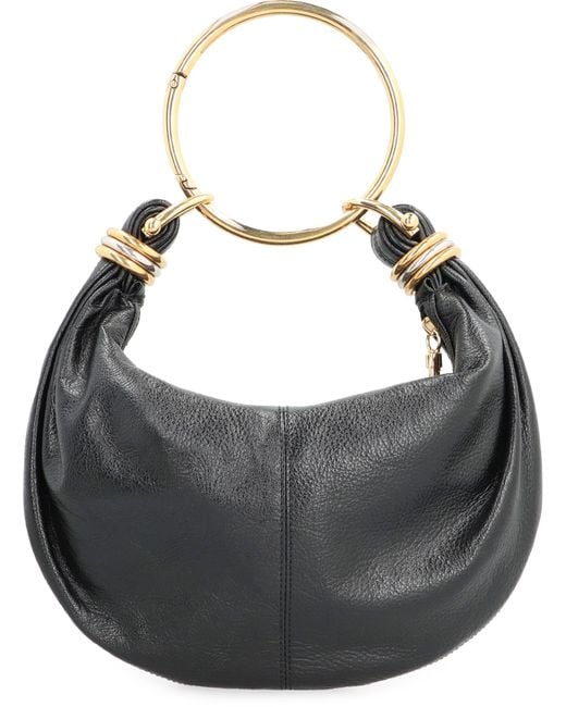 Chloé Black Leather Hobo Bag With Top Handle Calf Shoulder