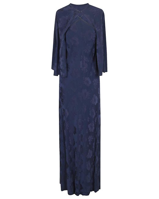 Forte_forte Blue Fluid Bouquet Jacquard Bias Dress With Cape Abito