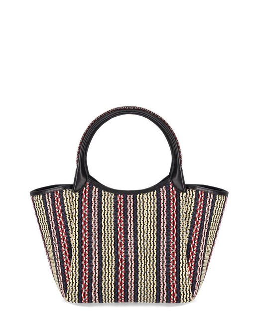 Emporio Armani Multicolor Logo Charm Basket-Weave Tote Bag