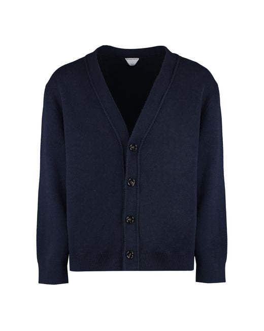 Bottega Veneta Blue Cashmere Cardigan With Leather Details Cardigans for men
