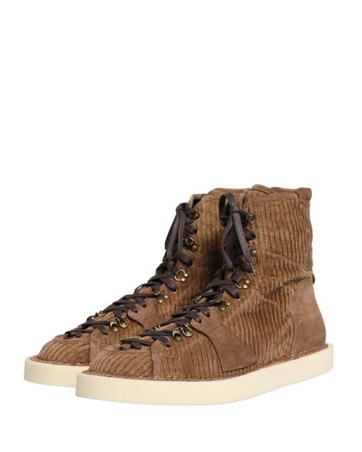 Dolce & Gabbana Brown Corduroy High Top Oxford Boots Cotton Calf Leather for men