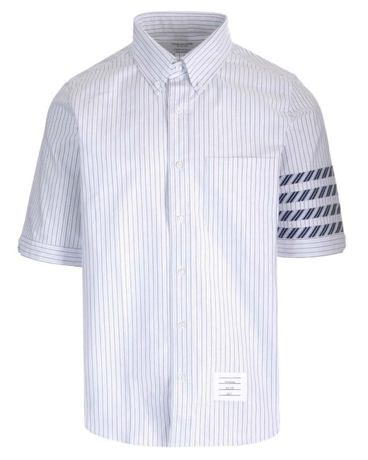 Thom Browne Blue Striped Short-Sleeved Shirt for men