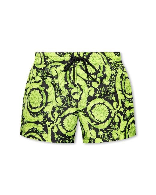 Versace Green Barocco Print Logo Swim Shorts for men