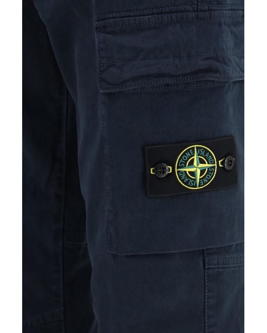 Stone Island Blue Cargo Pants With Elasticated Cuffs Cotton; Elastane for men