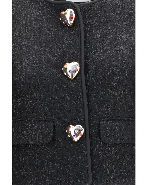Self-Portrait Black Metallic Bouclé Jacket With Faux Fur Cuffs