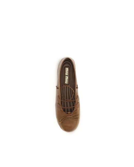 Miu Miu Brown Lamb Ovis Aries Aries Ballet Flats