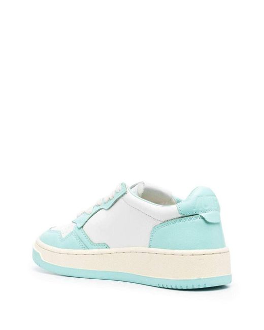 Autry Blue 'medalist Low' White And Light E Panelled Sneakers In Leather Woman