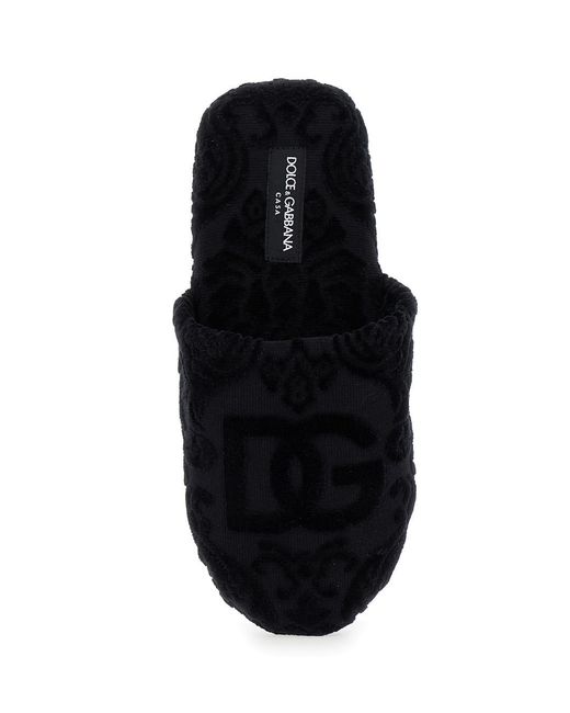 Dolce & Gabbana Black Slippers Cotton Terry