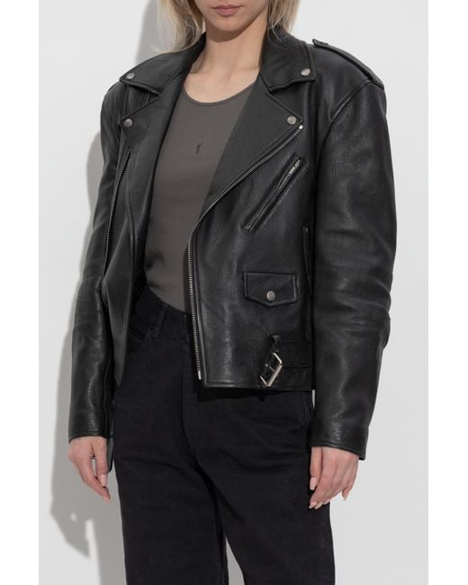 Saint Laurent Black Leather Jacket With Belt