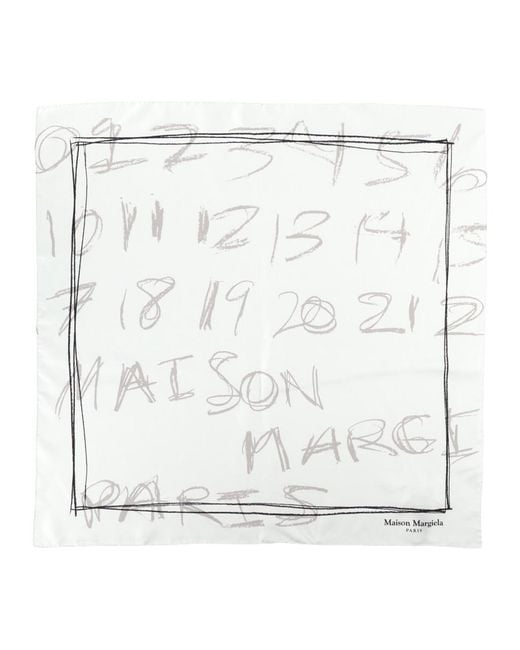 Maison Margiela White Silk Foulard Numerical Scarf