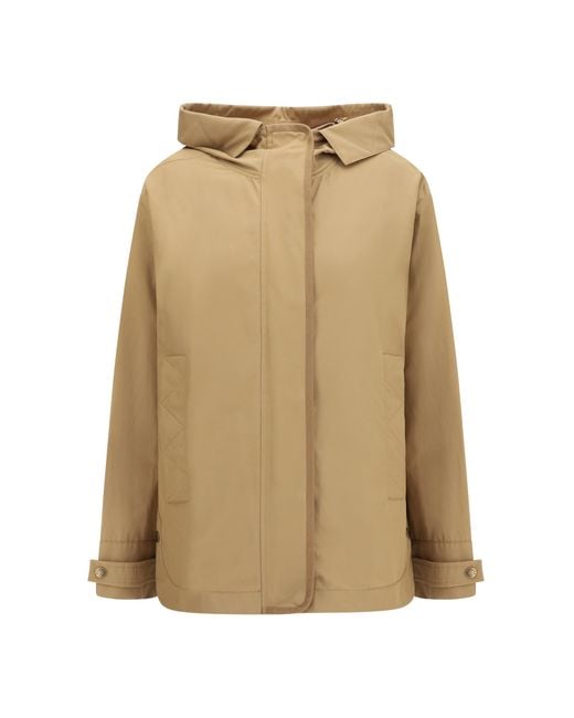 Moncler Natural Hooded Jacket With Logo Patch Polyamide