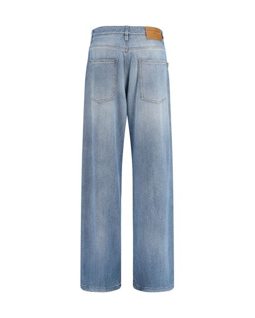 Ermanno Scervino Blue Baggy Jeans Pure Cotton With Resca Pattern