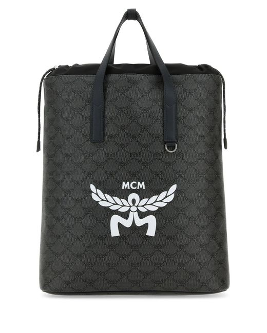 MCM Black Printed Canvas Himmel Backpack