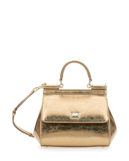 Dolce & Gabbana Metallic Sicily Medium Colored Handbag With Logo Plaque