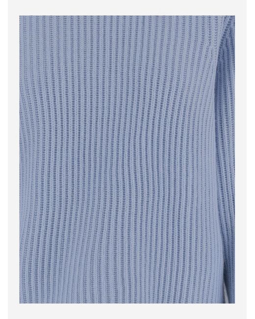Allude Blue Wool And Cashmere Ribbed Sweater Virgin
