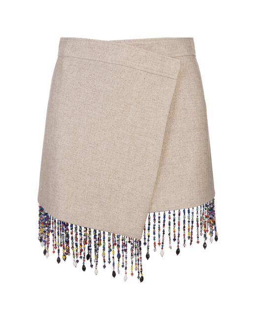 MSGM White Sand Mini Skirt With Bead Appliqué