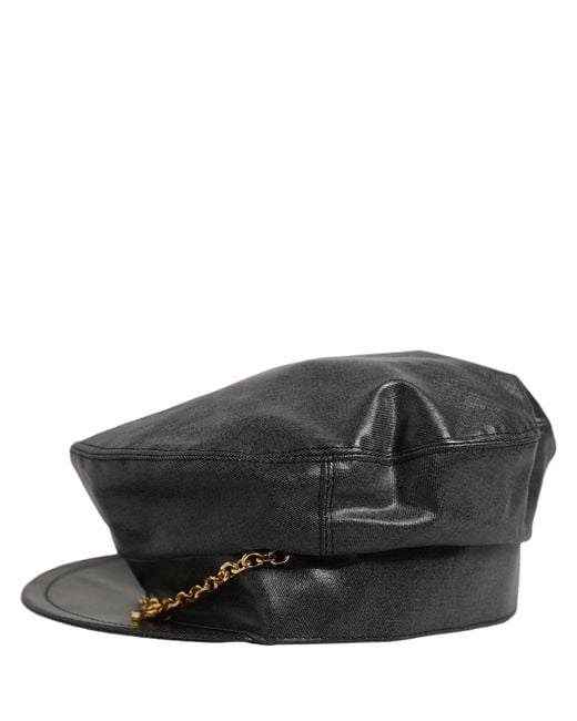Dolce & Gabbana Black Cotton Dg Chain Baker Boy Capello Hat