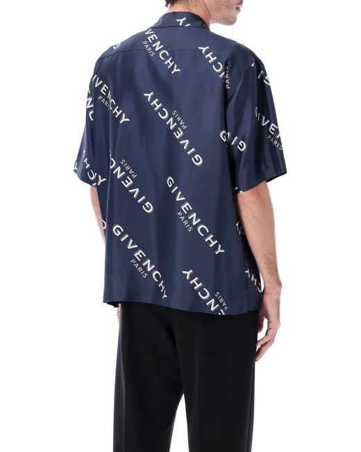 Givenchy Blue Twill Shirt With Shadow Print for men