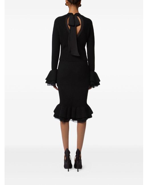 Nina Ricci Black Skirt Ribbed Virgin Wool Midi