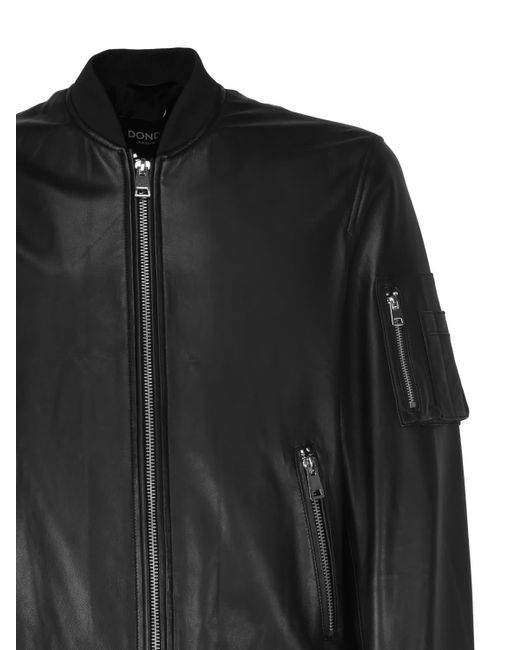Dondup Black Leather Jacket With Zip for men